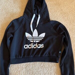 adidas Black Cropped Trefoil Hoodie with White Logo